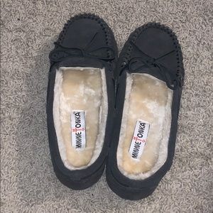 navy furry inside “slippers”